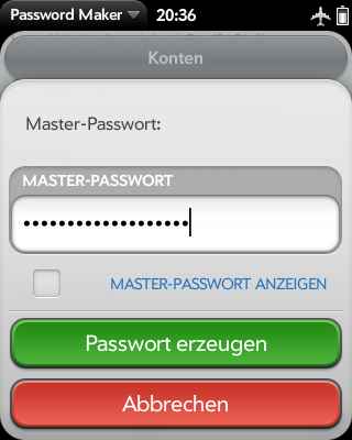 Screenshot des Eingabedialogs für das Master-Passwort