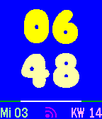 Der Screenshot einer Pebble Smartwatch zeigt 06.48 Uhr mit gelber Schrift auf blauem Hintergrund